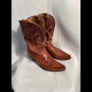 Vtg Tony Lama Brown Cowboy Boots 8605 SZ 7.5B